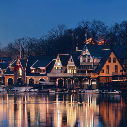 Boathouse Row in Philadelphia as the famous historical landmark.